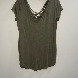 Green Crisscrossing Straps Cap Sleeve Tee